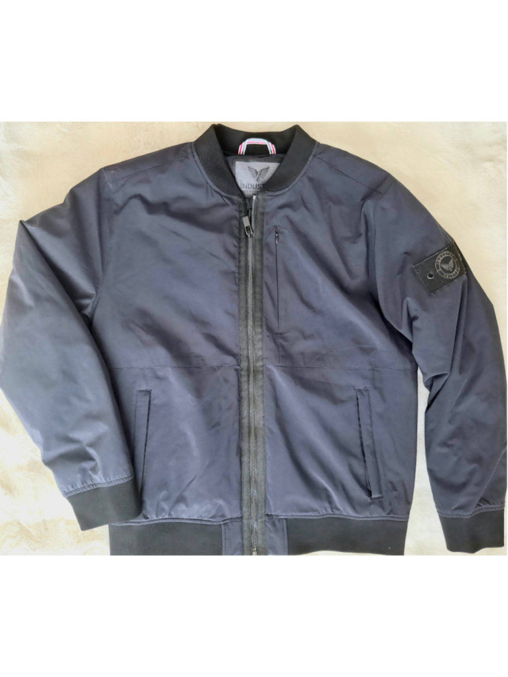Industry Montreal Mens Bomber Jacket M Navy Black Quilted MA-1 Streetwear Coat